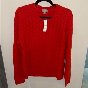 NWT J. Crew Cashmere Cable Sweater Red/Orange